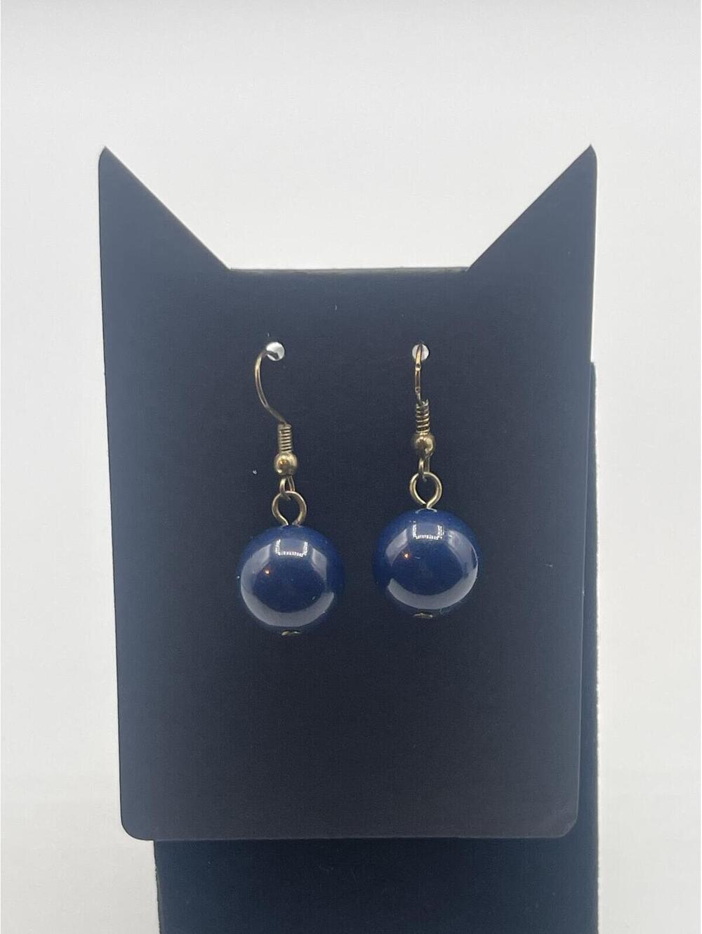 Deep Blue Round Bead Dangle Earrings